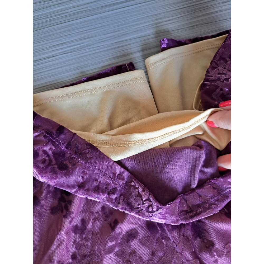 Y2K Purple Velvet Burnout Floral Dress Windsor Cowl Neckline Spaghetti Straps M - Picture 15 of 15